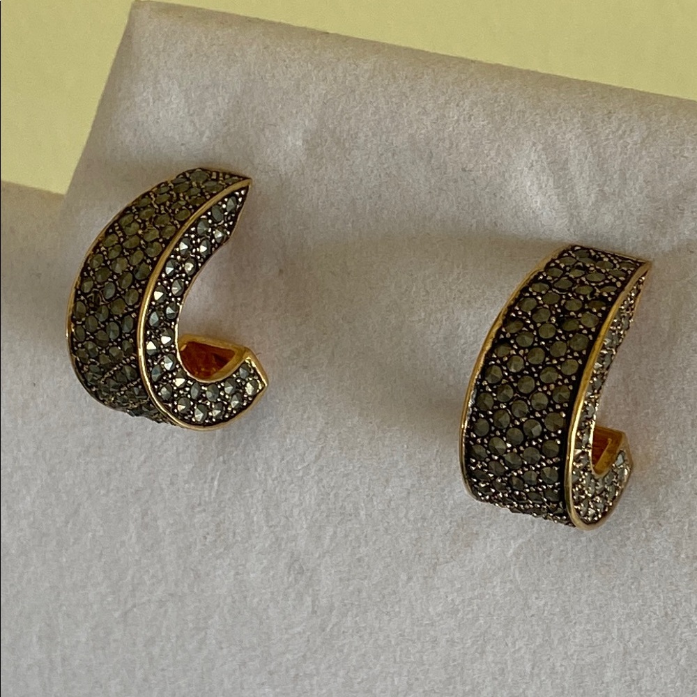 Vintage Joan Rivers Chunky Rhinestone Huggie Pierced Earrings